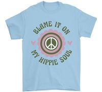 Blame It On My Hippy Soul 60s 70s Fiore Potenza T-Shirt 100% IN Cotone