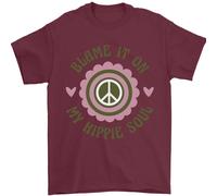 Blame It On My Hippy Soul 60s 70s Fiore Potenza T-Shirt 100% IN Cotone