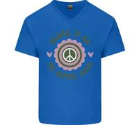 Blame It On My Hippy Soul 60s 70s Fiore Potenza Uomo Scollo A V Cotone T-Shirt