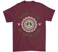 Blame It On My Hippy Soul 60s 70s Fiore Potenza Uomo T-Shirt 100% Cotone