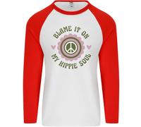 Blame It On My Hippy Soul 60S 70S Flower Power Uomo L/S Baseball T-Shirt