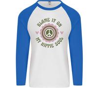 Blame It On My Hippy Soul 60S 70S Flower Power Uomo L/S Baseball T-Shirt