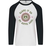 Blame It On My Hippy Soul 60S 70S Flower Power Uomo L/S Baseball T-Shirt
