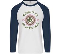 Blame It On My Hippy Soul 60S 70S Flower Power Uomo L/S Baseball T-Shirt