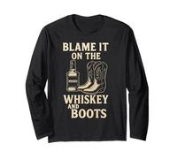 Blame It On The Whisky And Boots, Divertente Maglietta con Musica Country Maglia a Manica