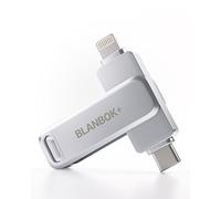 BLANBOK+ MFi Certificazione 256GB Chiavetta USB per iPhone, MFi Certified, Chiavetta USB 3-in-1 Lightning e Type-C con adattatore USB 3.0 Memoria esterna per iPhone, telefono, Android, PC/Pad