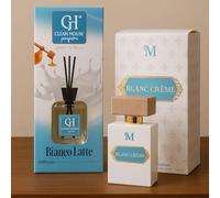 Blanc Crème Eau de Parfum 100ml Unisex + Diffusore Milky Essence 100ml con Bastoncini - Profumo Fresco ed Elegante + Fragranza per Ambienti Made in Italy - Set Regalo Raffinato per Casa e Persona