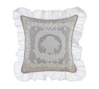 Blanc Mariclò Cuscino arredo Decorativo Ricamato in Lino Bianco/Beige con Gala, Shabby Chic Dentelle 50x50 cm