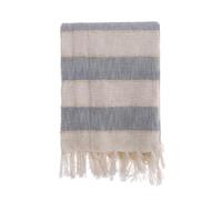Blanc MARICLO Plaid copritutto a righe azzurre e frange, 130x170 cm