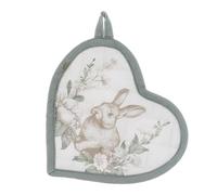 Blanc Mariclò Presina da cucina pasquale double face in cotone a cuore, Shabby chic "Le Jardin des Lapin" 20x20 cm