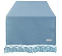 Blanc Mariclo Runner da Tavolo in Cotone Azzurro con Frange Infinity, Shabby Chic 45x140 cm