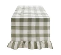 Blanc Mariclò Runner da tavolo in misto cotone con gala "Bolgheri", shabby chic 50x170 cm VERDE