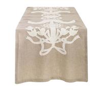 Blanc Mariclò Runner in misto lino beige "Dentelle" 50×160 cm