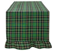 BLANC MARICLO' Runner natalizio tartan con rouches cotone verde 50x160 cm