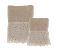 Blanc Mariclo Set 2 Asciugamani da Bagno e Ospite in Cotone con Pizzo Sangallo Fior di Sangallo, Shabby Chic 40x60-60x110 cm 9 Varianti(2pz) Sabbia