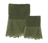 Blanc Mariclo Set 2 Asciugamani da Bagno e Ospite in Cotone con Pizzo Sangallo Fior di Sangallo, Shabby Chic 40x60-60x110 cm 9 Varianti(2pz) Verde