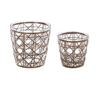 Blanc Mariclo Set 2 Porta Candele in Rattan e Vetro Tosca, Shabby Chic D12/15xH12/15 cm