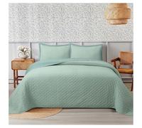 Blanc Mariclò Set Trapunta verde Matrimoniale Bicolore+2copriguanciali 50x80-morbida-collezione Simple Border -Anallergica - eleganza e confort per il tuo riposo-lavabile matrimoniale(250x260)