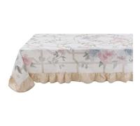 Blanc Mariclò Tovaglia copritavolo da cucina in cotone con fiori e balza "Floral Twist" Shabby Chic 180x280 cm