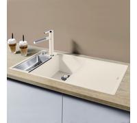 BLANCO AXIA III 6 S-F | Silgranit bianco morbido | Tipo di montaggio: a filo | bacino principale sinistro | con tagliere in legno | 60 pezzi | grande bacino | superficie facile da pulire