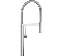 BLANCO CULINA-S II | Rubinetto da cucina in acciaio PVD | alta pressione | con tubo estraibile | cambio getto trasparente in getto doccia | prevenzione del riflusso | qualità sicura dell'acqua e