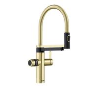 BLANCO drink.soda EVOL-S Pro - Rubinetto da cucina Soda in oro satinato, acqua fredda in silenziosa, media e gassata, con app, spruzzatore d'acqua, regolazione della quantità Click & Touch, 16 x 25,2
