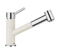 BLANCO KANO-S Vario | Rubinetto da cucina in bianco soft/cromato | alta pressione | con tubo estraibile | dispositivo di prevenzione del riflusso | cartuccia in ceramica | con doccetta regolabile per