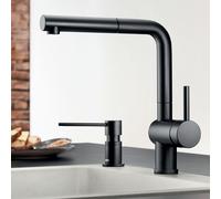 Miscelatore, Rubinetto Cucina, Bocca Girevole 140, Doccetta Estraibile, Nero Opaco, Rubinetto A Cartuccia In Ceramica