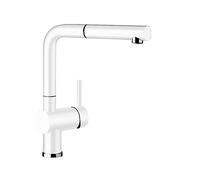 BLANCO LINUS-S 516692 Rubinetto miscelatore da cucina, finitura in Silgranit, con soffione estraibile, ad alta pressione, bianco