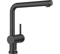 BLANCO LINUS-S-F | Rubinetto da cucina in nero opaco | alta pressione | con tubo estraibile | Rubinetto anteriore per il montaggio davanti a una finestra | Qualità sicura dell'acqua e risparmio idrico