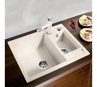 BLANCO METRA 6 | Lavello in granito in silgranito bianco morbido | Tipo di montaggio: montaggio superiore | reversibile | per armadi base larghi 60 cm | Doppio piatto per un uso facile