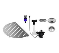 BLANCO OOVALON - Set di componenti in acciaio inox spazzolato, TopGrid, scarico con tubo salvaspazio e valvola a cestello InFino | con PushControl | set di accessori per lavello OOVALON |