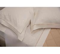 Blanco Raya Lenzuola Matrimoniali Completo Letto in Cotone Ricamato a mano in percalle Ecrù ricamo con fili in seta e orlo a giorno Set: Lenzuolo Sopra + Sotto...