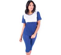 Blanco Raya Pigiama Donna Cotone 100% Maglietta con Mezza manica e Pantalone a 3/4 Taglia M colore Blu e Bianco - S8W006