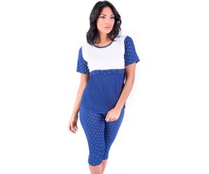 Blanco Raya Pigiama Donna Cotone 100% Maglietta con Mezza manica e Pantalone a 3/4 Taglia M colore Blu e Bianco - S8W006