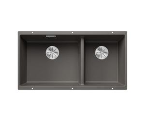BLANCO SUBLINE 480/320-U | Lavello in granito in SILGRANIT grigio vulcanico | Tipo di montaggio: sottopensile | per mobili larghi 90 cm | Un foro e una sola volta montato | [85,5 x 46 x 21,2 cm]