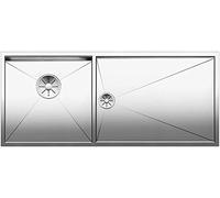 BLANCO Zerox 400/550-T-IF, combinazione di lavello e zona gocciolante (lavello sinistro) per installazione normale e a filo di superficie, design a raggio zero, beccuccio InFino, acciaio inox lucido
