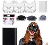 Blank Cat Masque, Blank Cats Masque Material Kit, Paper, Felt, PVC Costume Prop with Mesh and Felt Sheet, Arts Crafts for Men, Women, Cosplay, and Masquerade Party, 19x17cm