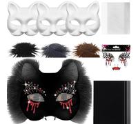 Blank Cat Masque, Cat Mask Material Kit with Mesh Base Felt Sheet, Customizable Costume Prop for Arts Crafts, Cosplay, Masquerade Party, Halloween, Theater, Adults, Men, Women
