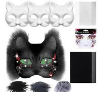 Blank Cat Masque, Material Kit, 7.48x6.69 inches Costume Craft Prop, Includes Mesh and Felt Sheet, Paintable Creative Design, Ideal for Cosplay, Masquerade, Party, Men, Women Use