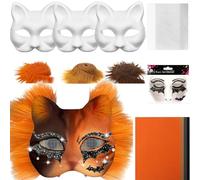 Blank Cat Masque, Material Kit, 7.48x6.69 inches Costume Craft Prop, Includes Mesh and Felt Sheet, Paintable Creative Design, Ideal for Cosplay, Masquerade, Party, Men, Women Use
