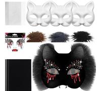Blank Cat Masque, Material Kit, 7.48x6.69 inches Includes Mesh Base and Felt Sheets, Unpainted Cat Mask for Cosplay Arts Projects Masquerade Party, Adults, Costume Crafting