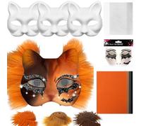 Blank Cat Masque, Material Kit, 7.48x6.69 inches Includes Mesh Base and Felt Sheets, Unpainted Cat Mask for Cosplay Arts Projects Masquerade Party, Adults, Costume Crafting