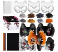 Blank Cat Masque, Material Kit for Mask, Costume Prop Craft, Mesh and Felt Sheet Accessory for Men Women Cosplay Masquerade, Fosters Imagination, 7.48x6.69 Inches