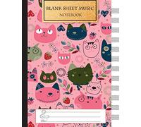 Blank Music Sheet Notebook: Music Manuscript Paper, Staff Paper, Music Notebook 12 Staves, 8.5 x 11, A4, 100 pages, Pink Cute Cat Journal: Volume 1
