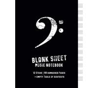 Blank Sheet Music Notebook: Black Cover with Bass Clef, Numbered Music Manuscript Paper with empty Table of Contents, Staff Paper, Musicians Notebook 8.5 x 11, 100 Pages