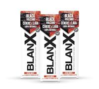 BlanX, Dentifricio Black Volcano, Dentifricio Sbiancante Extra White, 3x75ml Fino a 3 Gradi di Bianco in Più, Con Licheni Islandici, Cenere Vulcanica 100% Naturali, Aroma Extra Fresco