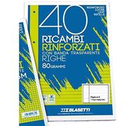 Blasetti Ricambi Rinforzati - Confezione da 40 fogli a righe formato A4, Rigatura 0C, fogli di ricambio per raccoglitori e copertine ad anelli, fogli di carta ricaricabili da 80gr