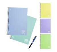 Blasetti One Color PPL Pastello - Set Quaderni 2 Pezzi Spirale A4+ (22,2x29,7 cm), 80 Fogli 80 g/m², Quadretti 5 mm (5M), Microperforati con Fori Archiviazione, Copertina in Plastica, Colori Assortiti