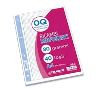 Blasetti Ricambi Rinforzati - Confezione da 40 fogli a quadretti formato A4, Rigatura 0Q, fogli di ricambio per raccoglitori e copertine ad anelli, fogli di carta ricaricabili da 80gr